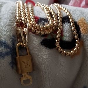 Louis Vuitton Lock and Key Necklace Gold Tone